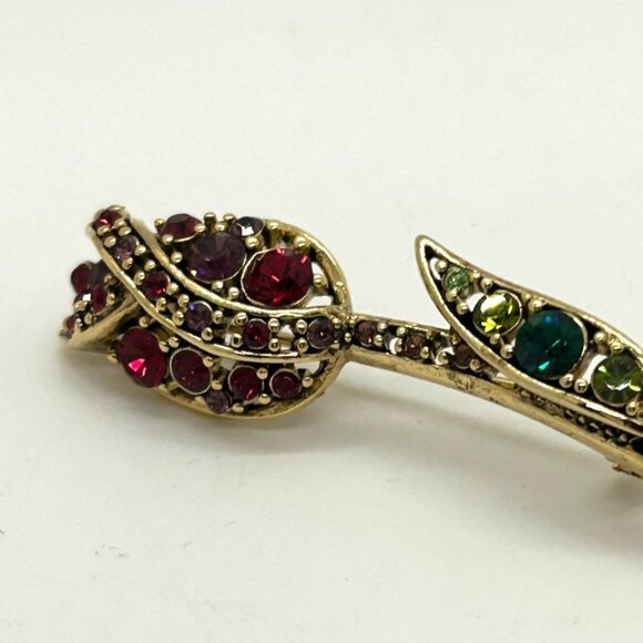 Liz Claiborne Vintage Rosebud Brooch Gold-tone Rhinestones in Original Box - Picture 6 of 16